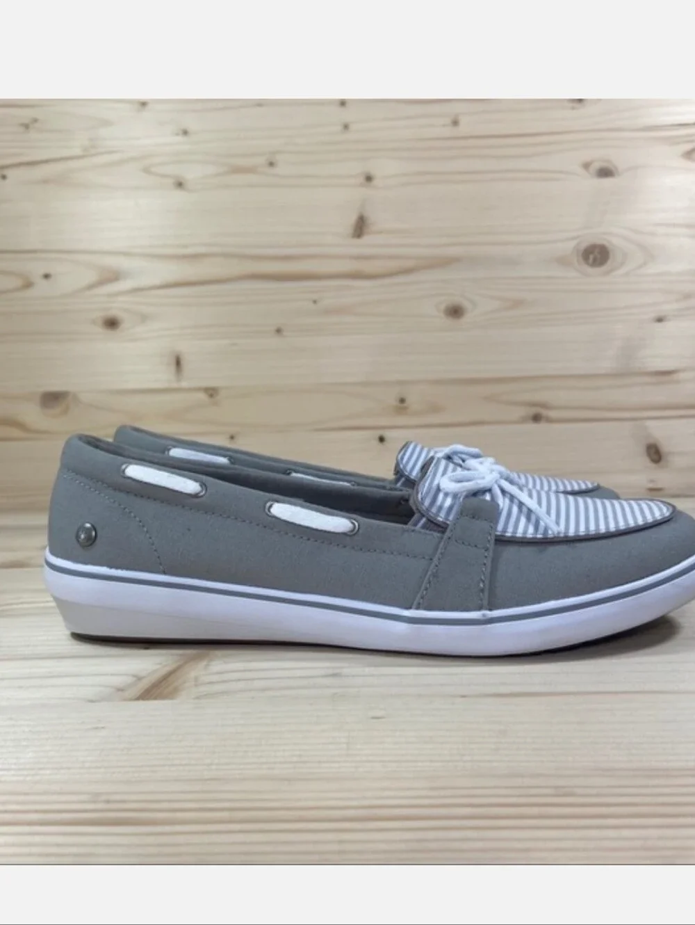Grasshoppers Windham Stripe Slip-On Canvas Boat Shoes/Sneakers Gray/White Sz 8.5